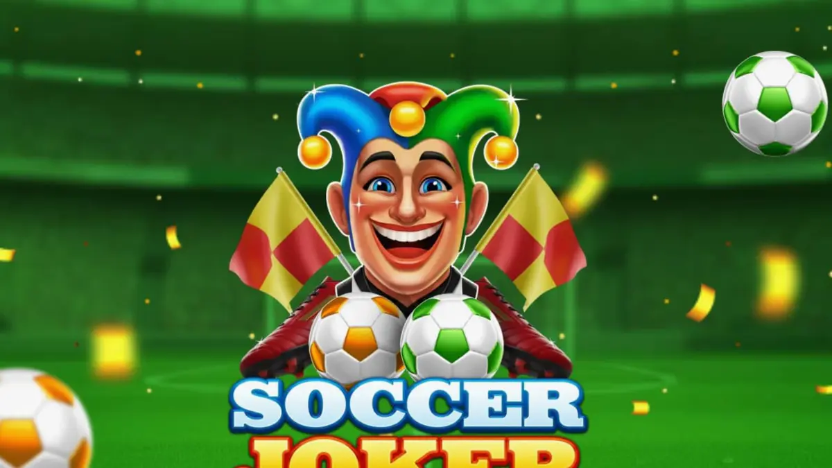Interface vibrante do slot Soccer Joker com tema de estádio e elementos de futebol