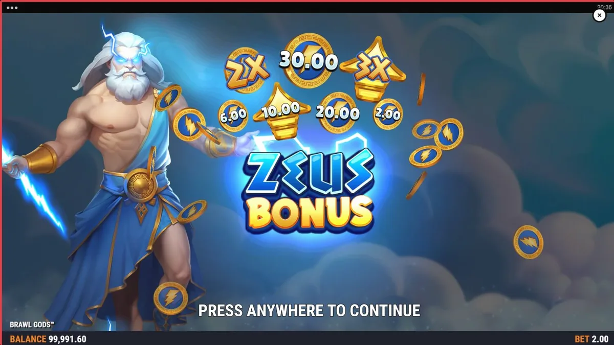 Design visual do slot Brawl Gods com tema de mitologia grega